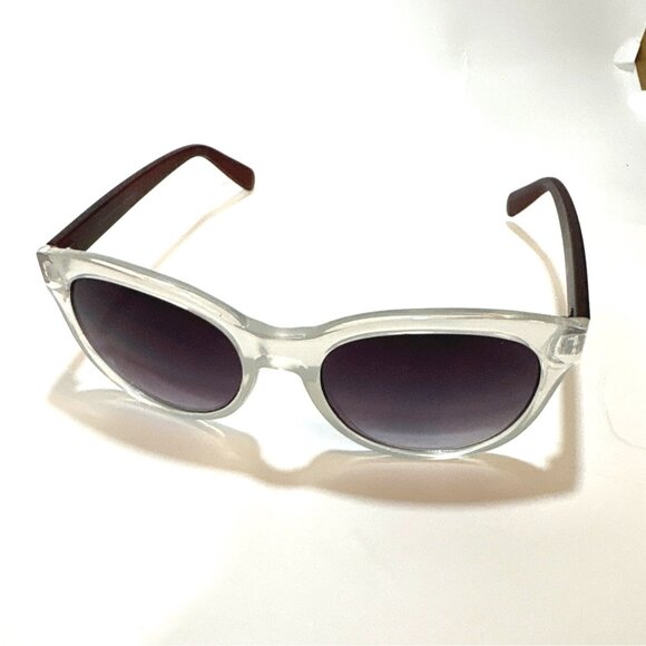 Lauren Conrad Clear Frame Cat-Eye Sunglasses With Burgundy Arms & Gradient Lense - Picture 1 of 4